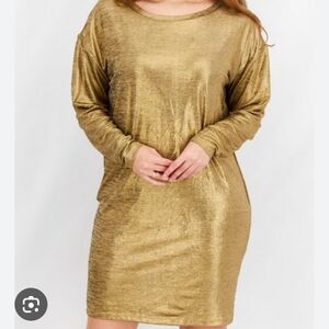Lauren Ralph Lauren Shimmering Gold Long Sleeve Dress